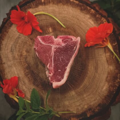 Lamb bone-in steak cut.
